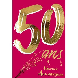 Afie 69-2650 50th Birthday Card in Shiny Gold Embossed Textured for Men and Women - Coloured Text Suitable for Age Inside - Envelope Included - Made in France - ColourAges