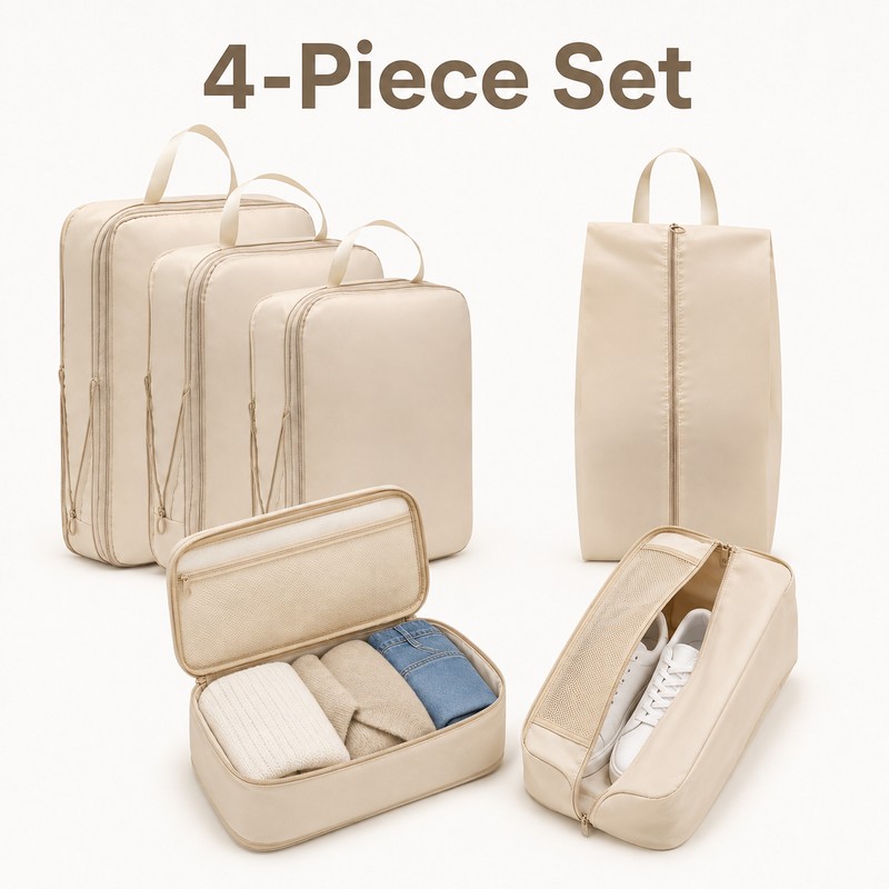 Compression Packing Cubes for Travel - 4-Piece Waterproof Luggage Organizer