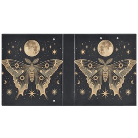 Sletend Moth Moon Printed 3-Ring Binder for School Office, 1.5 Inch Round Ring Binder for Home Recipe Budget Aesthetic Binder with Pocket Metal Non-Slip Clip Holds 200 Sheets of Paper