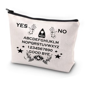 JYTAPP Ouija Makeup Bag Ouija Board Planchette Canvas Cosmetic Bag Spirit Board Art Zipper Pouch Ouija Spirit Board Witchcraft Occult Ouija Gift (beige 2)