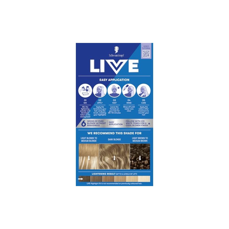 Schwarzkopf LIVE Intense Bleach 00H Hair Lightener Highlight Kit, Highlights
