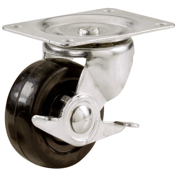 Shepherd Hardware 9509 2-Inch Soft Rubber Swivel Plate Caster with Side Brake, 90-lb Load Capacity