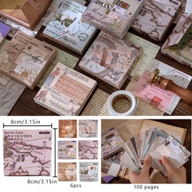 Vintage Scrapbook Paper Pack -600 Sheets Decorative Paper Aesthetic Stationery Journaling Supplies Vintage Paper for Writing Drawing Photo Travel Journal DIY Art Craft(6 styles，3.15 x 3.15 Inches)