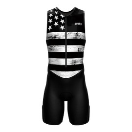 Sparx Mens Premium Triathlon Suit Padded Triathlon Tri Suit Race Suit Swim Bike Run (Medium, B&W_USFlag)