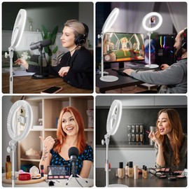 Ring Light with Stand for Streaming - Evershop 10'' Led Desk Lighting with Phone Holder for Laptop,Webcam,Computer Monitor,Circle Lights for Video Recording, Zoom Calls, Online Meetings,Selfie, Makeup