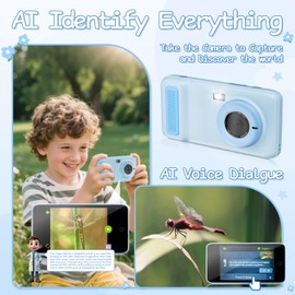 Gisotu AI Digital Camera,AI Kids Camera Everything Recognition for 4 to 12 Years Old Girls Boys, Dual Lens,2.4GHz Wi-Fi,4" LCD Touch Screen,Gift Ideas for Birthday Christmas Festival