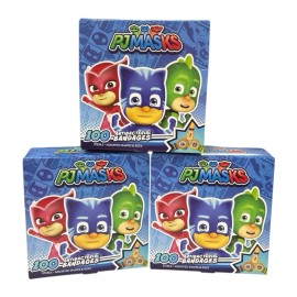 Care Band 3 Boxes of 100 = 300 PJ Masks Antibacterial Bandages Round & 2 Sizes Strips