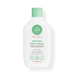 THE LOVE CO. AHA BHA Body Wash | 5% Glycolic, Lactic & Salicylic Acid | Gently Exfoliates, Fights Acne & Unclogs Pores | With Barrier-Boosting Ceramides | Sulphate-Free | Unisex | 350ml