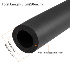 sourcing map Foam Grip Tubing Handle Grips 18mm ID 6mm Wall Thick 0.5m Black Non-Slip for Fitness, Tools Handle Support