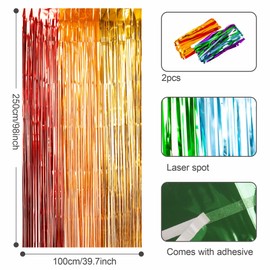 2pcs 3.2 x 8.3ft Glitter Rainbow Foil Fringe Curtain Door Curtain Backdrop Tinsel Curtain Streamers Party Curtain Backdrop Decorations for Girls Birthday School Graduation Hen Party Decorations