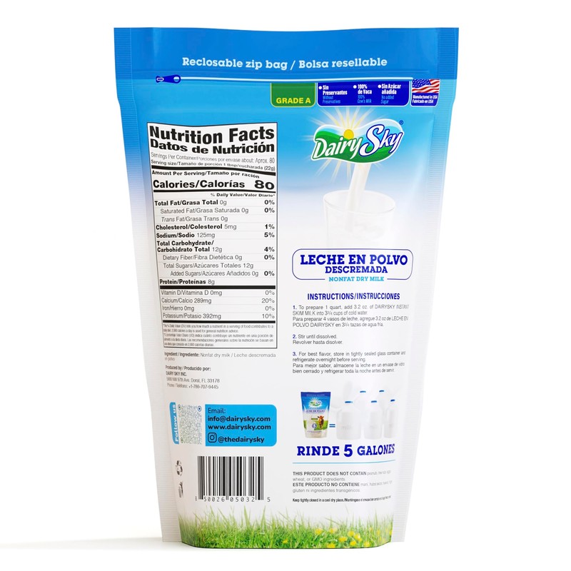 DairySky Nonfat Dry Milk Powder 64 Oz with 0% Fat