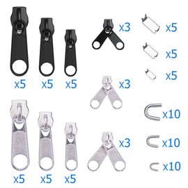 Samcos Zipper Repair Kit with Pliers for Sewing Replacement Diy Zipper Pulling Multi-functional Zipper Head Purse Sewing / Handmade / Clothing / Craft Bag / Jacket / Tent / Luggage / Sleeping Bag Suitable for Repair Shops (Approx. 85 pcs)