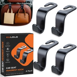 KULOLO Car Seat Hooks & Purse Holder - 4 Pack Boxed,55 lb Heavy Duty,Eco PP Car Hooks for Purse/Bag/Baby Gear/Gym Bag/Groceries/Cup/,Fits 0.32-0.55”Car Headrest Rods (Black)
