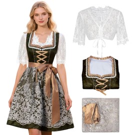 Antsparty Oktoberfest Outfits for Women, Traditional Dress Costume Fashion for Oktoberfest, Dirndl Women's Midi Green Oktoberfest Dresses, Green, S