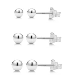 KEZEF 5 Pair Set Earrings for Women | Sterling Silver Ball Earrings 925 Hypoallergenic Round Stud Earrings | Set of 2mm, 3mm, 4mm, 5mm, 6mm