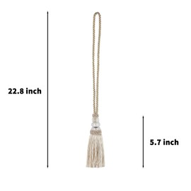 HedongHexi Curtain Tiebacks with Tassel, Outdoor Elegant Decorative Curtain Holdback,Modern Rope Window Curtain Ties Backs for Draperies with Hooks 2 Pack (4, Beige)