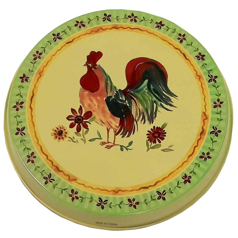 SET OF 4, ROUND STOVE TOP BURNER COVERS. (ROOSTER)