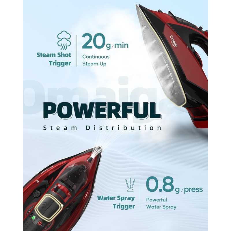 OMAIGA Cordless Iron for Clothes, 1500W Wireless Steam Iron with