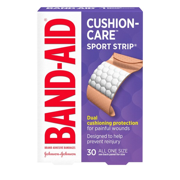 Band-Aid Brand Sterile Cushion Care Flexible Sport Strip Water Resistant Adhesive Bandages, Active First Aid & Wound Care for Minor Cuts, Scrapes & Burns, Extra-Wide Comfort Pad, 30 ct