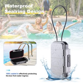 Hurinan Portable Safe with Code, Waterproof Anti-Theft, Travel Safe Combination Security Case, Lock Box with Removable Wire Rope, for Beach, Hotel, Office, Holiday (Grey)