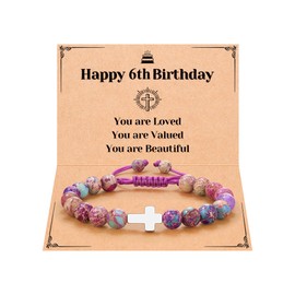 UPROMI 6 Year Old Girl Birthday Gift, 6th Birthday Decorations Gifts for 6 Year Old Girl Cross Bracelet for Kids