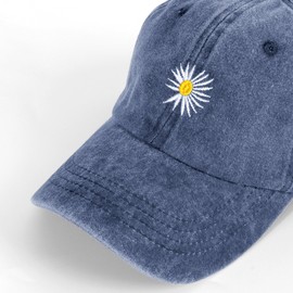 HeyCaps Women’s High Pony Baseball Cap with Daisy Embroidery and Ponytail Hole – Breathable Adjustable Sun Hat for Womens Navy Blue