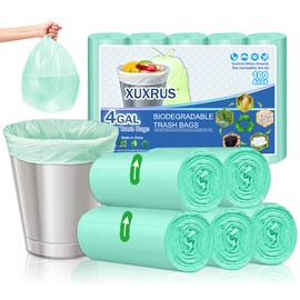 XUXRUS Organic Bin Liners, 10 Litres, Pack of 100, Degradable Corn Starch Material, Recycled Bin Liners for Kitchens, Bathrooms, Living Room, Light Green (Light Green, 4GAL/10 Litres, 100 Pieces)