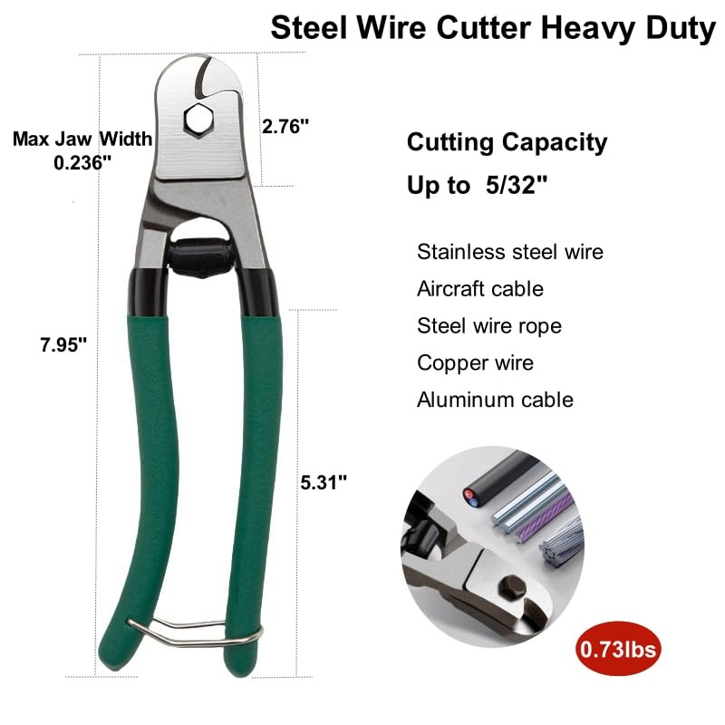 Professional Steel Wire Cutters, Heavy Duty, Black and Green Handle