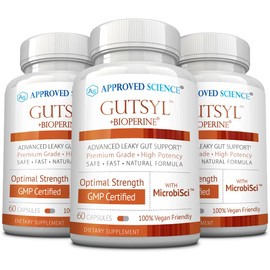 Approved Science® Gutsyl- Leaky Gut Supplement- Protect GI Tract with Aloe Vera, Marshmallow Root, Licorice, and Slippery Elm- Contains Prebiotic and BioPerine- 3 Month Supply- 100% Vegan