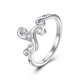 VENACOLY Celtic Triskele Knot Ring 925 Sterling Silver Celtic Spiral Triskelion Knot Ring with Zircon Vintage Irish Celtic Jewelry Gift for Women (SIZE O)