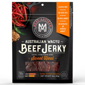 Meat Artisan Beef Jerky - Australian Wagyu Sweet Heat - High Protein Snack - Gluten Free No MSG - Premium Gourmet Natural 3oz (85g)