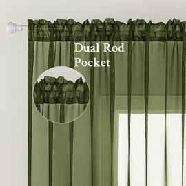 MIULEE 2 Panels Solid Color Sheer Window Curtains Elegant Window Voile Panels/Drapes/Treatment for Bedroom Living Room (54X108 Inches Olive Green)