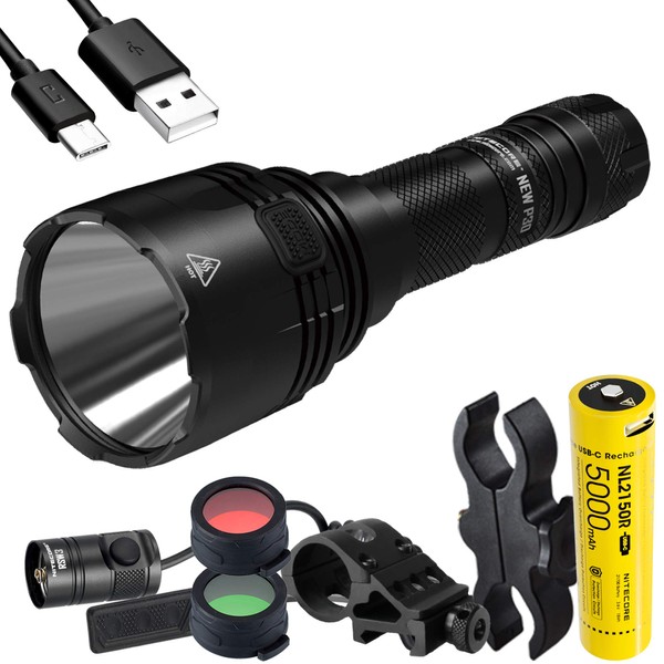 Nitecore New P30 1000 Lumen 676 Yard Long Throw Hunting Flashlight with 5000mAh USB-C Rechargeable Battery, RSW3 Pressure Switch, and LumenTac Hunting Kit