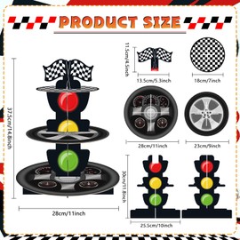 3-Tier Racing Car Theme Cardboard Cupcake Stand, Reusable Round Cupcake Holder for Car Theme Dessert Display Stand Tower Race Car Party Supplies (Race Car)