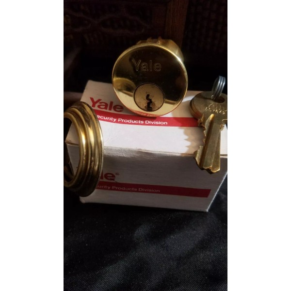 Yale Mortise Cylinder 1" US03 Bright Brass Collar 2 Keys