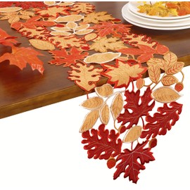 GRANDDECO Autumn Harvest Table Runner 13x54 inches Applique Cutwork Embroidered Maple Leaves for Thanksgiving Family Dinner Outdoor or Indoor Parties Home Kitchen Decoration Christmas & Gathering