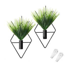 JOSON 9.8 inches Hanging planters with Artificial Plants, Modern Geometric Wall Decoration, Indoor Plant Holder for Home Living Room Office Decoration (Black, Aquatic Plant)