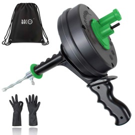 BACOENG 25Ft Drain Auger, Heavy Duty Plumbing Snake with Drill Adapter, Use Manually or Powered for Drain Clog, Shower Sink, Comes with Gloves and Bag (Green)