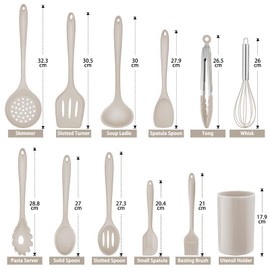Kitchen Utensil Set, Homikit 12 Piece Cooking Utensils Set with Holder, Heat Resistant Kitchen Tools Include Spoons Turner Spatula for Non-Stick Cookware, Khaki
