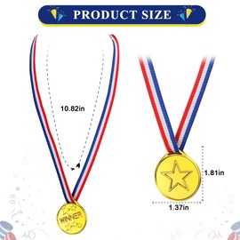 Set of 10 Medals on Ribbon Necklaces,Gold Prize Plastic Medal for Kids,Olympic Style Metal Winner Awards for Sports, Talent Show, and Spelling Bee, Gymnastic Birthday Party Favors