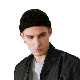 HKSICHENGKEJIUK Unisex Trawler Fisherman Beanie Hat Baseball Cap Winter Thermal Knitted Skull Cap Women Men Roll Cuff Beanie Cap Fashion Outdoor Street 54-58CM Black