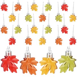 24PCS Fall Maple Leaf Ornaments Hanging Ornament Plastic Autumn Cutouts Tree Decor Thanksgiving Maple Leaf Hanging Pendant for Thanksgiving Party Table Hanging Home