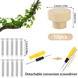 TZQFROCE Pack of 10 Furniture Knobs, Wooden Drawer Handle, Round Wooden Knob, Cupboard Knobs with Screws and Screwdriver for Cupboard, Drawer, Shoe Box, Cabinet Door, Kitchen