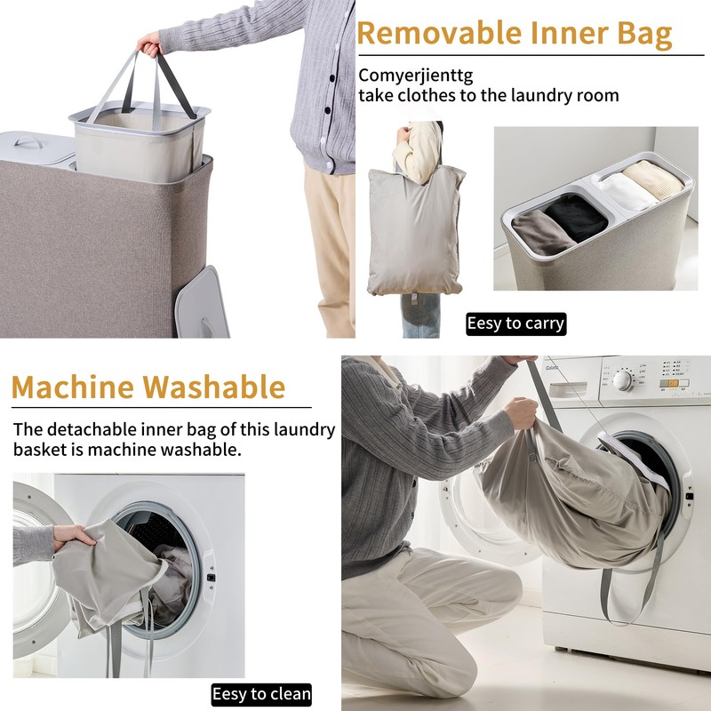 150L Laundry Hamper with Lid,Large Portable 2 Dividers Dirty Clothes