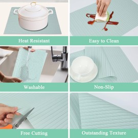 Teal Blue Placemats Set of 6 - Easy Clean Washable Vinyl Placemats - Wipeable Heat Resistant Table Mats for Indoor Outdoor Dining Table - 17x12 Inch