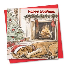 Christmas Card. Sleeping Dog Design. Eco-friendly & UK Made. Blank Inside. 148x148mm card size.