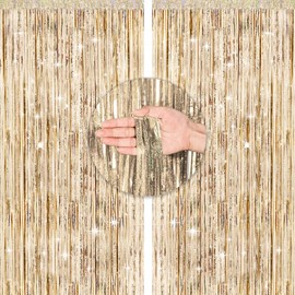 G2PLUS Glitter Tinsel Curtains, Champagne Gold, Metallic Tinsel Curtains, Pack of 2 Glitter Tinsel Curtains for Party, Tinsel Decorative Curtains for Birthday, Theme Party, Christmas Decoration