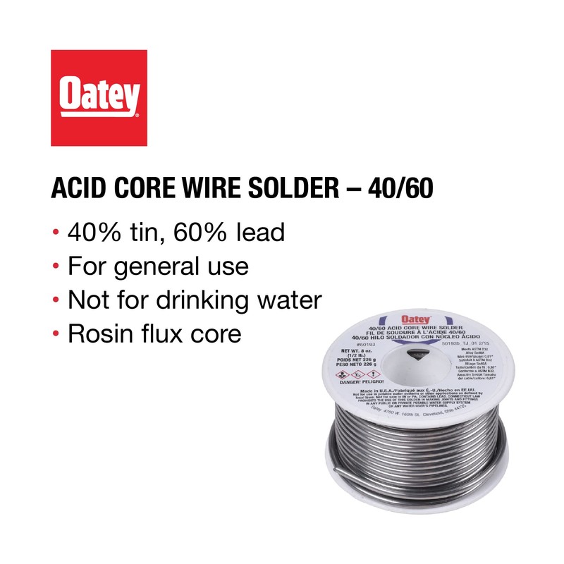 OATEY 50193 Acid Core Wire Solder, 0.5 Lb. Carded, Solid,