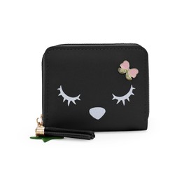 AdiStylinno Small Purses for Women, Leather Cute Coin Purse with Zipper, Fashion Small Wallet Change Purse Card Holder Wallets with Card Slots and Zip Pocket (Black)