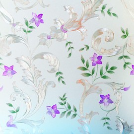 Decorative Window Film Etched Floral,Privacy Door Film,Static Cling Glass Film,No Glue Stained Glass Anti UV Window Paper for Bathroom,Office,Meeting Room,Bedroom,17.5 inches by 157 inches